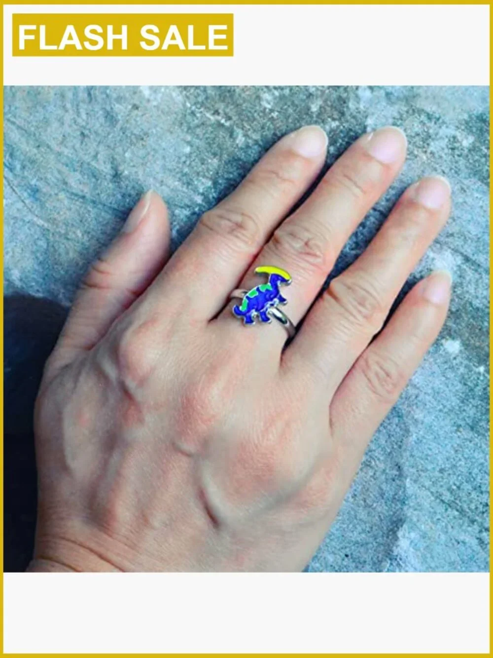 Dinosaur Color Changing Mood Ring for Kids Adjustable Size Parasaurolophus